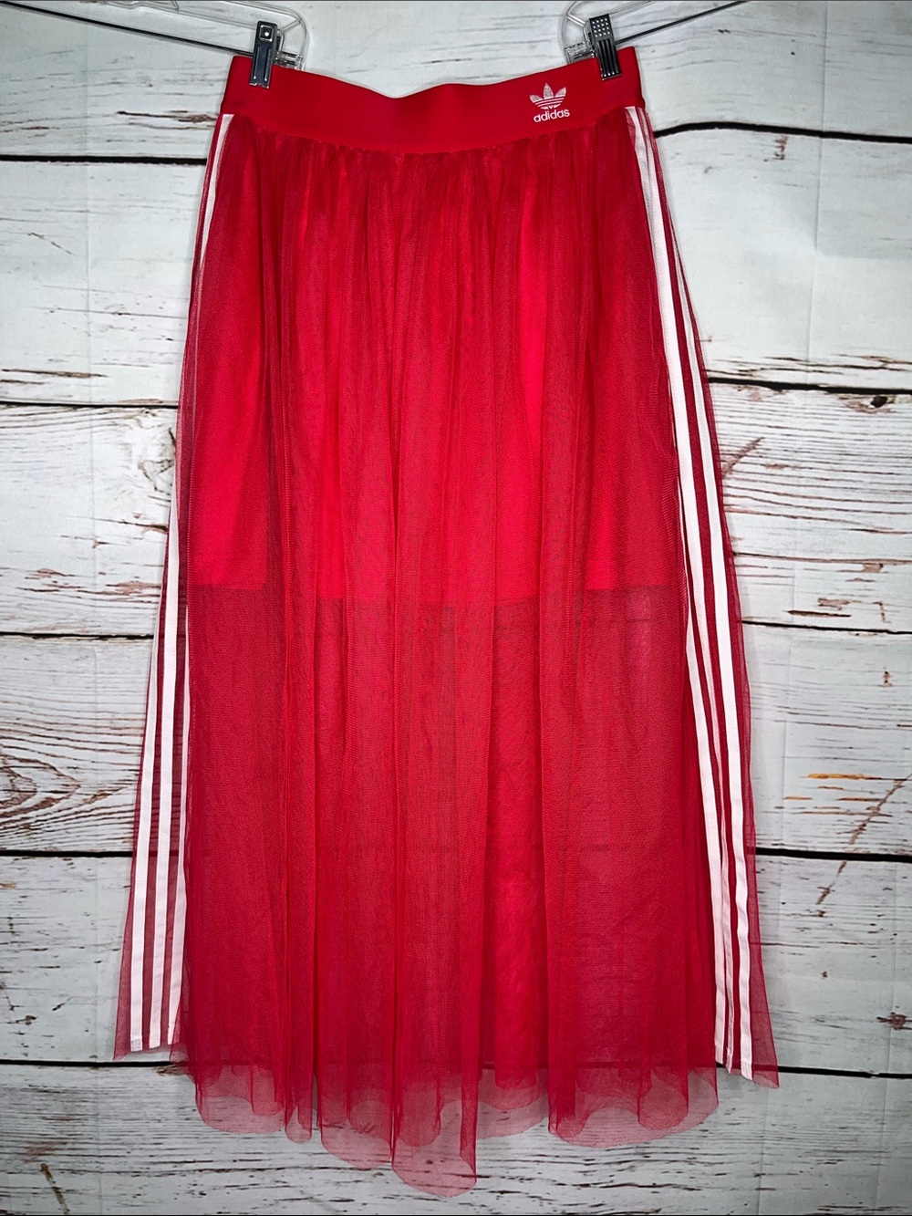Adidas Size M Hot Pink Tulle - White Side Stripe Maxi Skirt